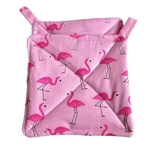 Hand Crafted Colorful Pink Flamingos Cotton Fabric Pot Holders or Trivet Mat